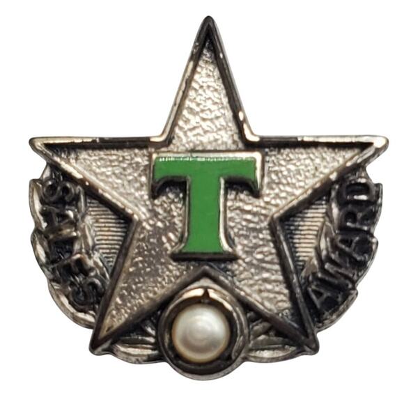 Sterling Silver Star Texaco Pin Employee Sales Award Pearl Enamel Lapel Brooch - Picture 4 of 5